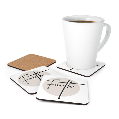 Faith Coaster Set Of 4 | Christian Affirmation Drink Coasters - Black and Beige