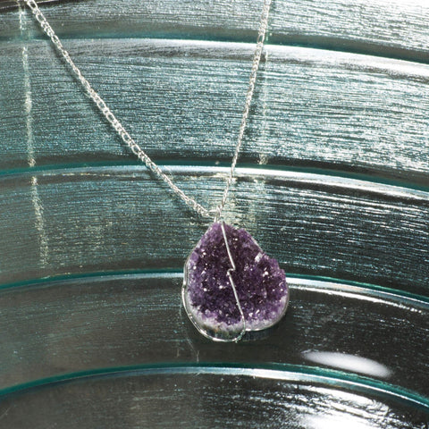 Amethyst Druse Crystal pendant on silver chain.