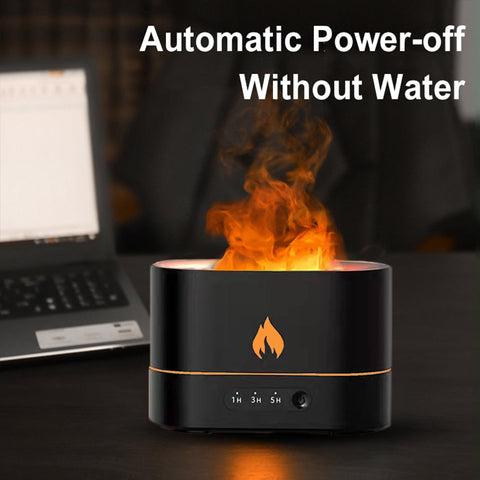 Black flame diffuser with automatic power-off feature for safety when water runs out.