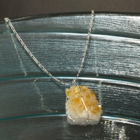 Citrine Druse Crystal pendant on silver chain.