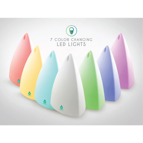 Pursonics diffuser with 7 color-changing LED light options.