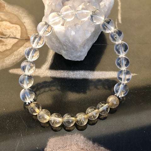 Citrine and Crystal Quartz Stretch Bracelet-Genuine Crystals for Creativity and Clarity.