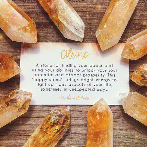 Citrine description highlighting its energy for power and prosperity.