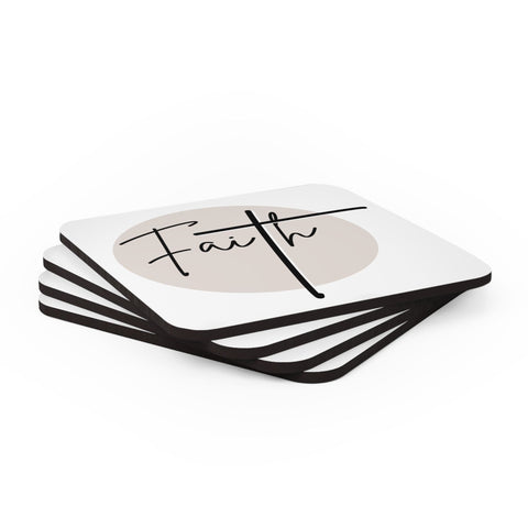 Faith Coaster Set Of 4 | Christian Affirmation Drink Coasters - Black and Beige