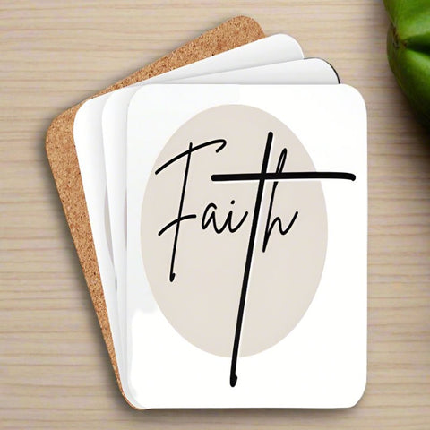 Faith Coaster Set Of 4 | Christian Affirmation Drink Coasters - Black and Beige