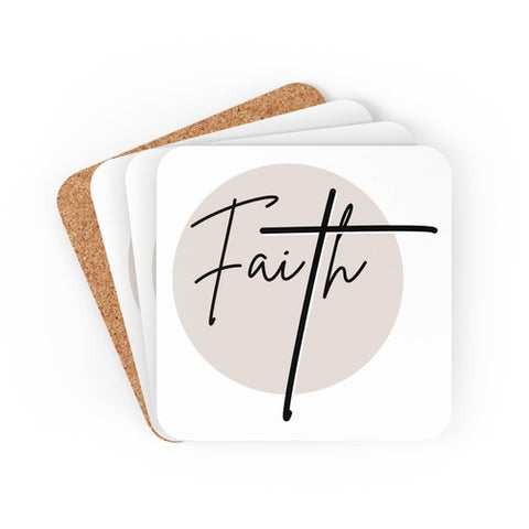 Faith Coaster Set Of 4 | Christian Affirmation Drink Coasters - Black and Beige