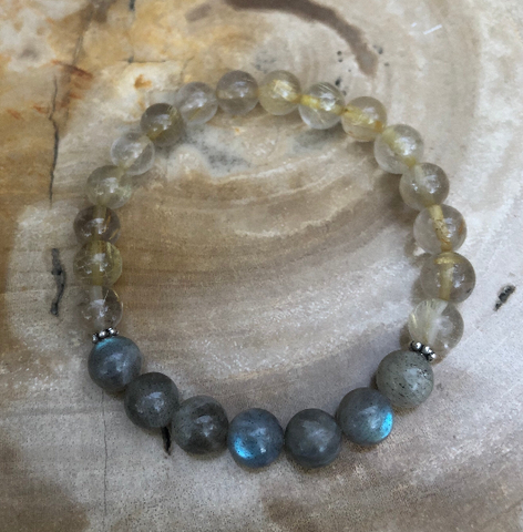 Citrine & Blue Flash Labradorite Stretch Bracelet - Spark Your Inner Joy!