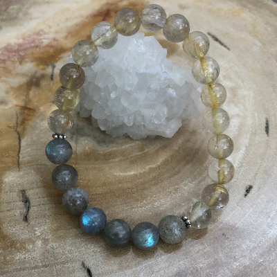 Citrine & Blue Flash Labradorite Stretch Bracelet - Spark Your Inner Joy!