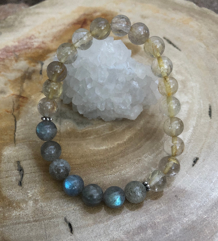 Citrine & Blue Flash Labradorite Stretch Bracelet - Spark Your Inner Joy!