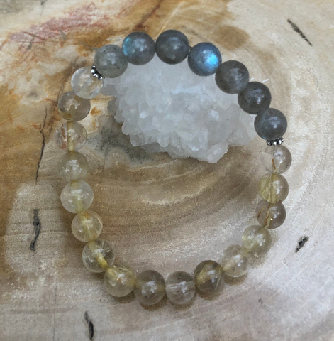 Citrine & Blue Flash Labradorite Stretch Bracelet - Spark Your Inner Joy!