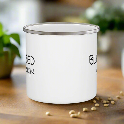 Enamel Camping Mug Blessed By Design - Inspirational Affirmation